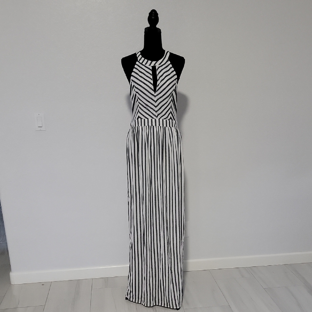 Arden B Monochrome Striped Maxi Dress